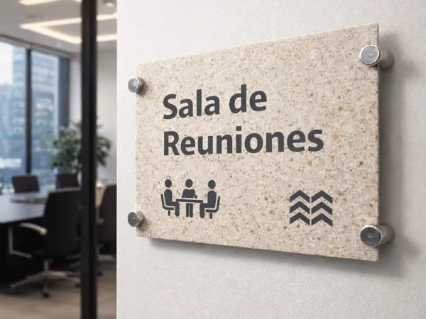 Señalética corporativa en plástico reciclado para empresa chilena — Revivir